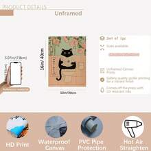 1 pièce Affiche murale d'art avec chat noir japonais drôle sur les toilettes - Impression moderne de salle de bain avec roses roses et verdure, décoration sur canevas sans cadre pour le salon, la chambre à coucher, la salle de bain - Cadeau unique pour les amateurs de chats, pendaison de crémaillère, décoration de salle de bain, accent artistique pour la maison