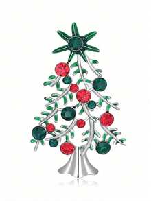 1pc Christmas Brooch, Full Crystal Inlaid Rhinestone Christmas Tree Brooch, Alloy Christmas Jewelry Accessory Costume Accessories Bag Charms Office Accessories