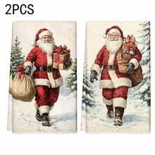 2pcs/100pcs Santa Claus With Gifts Pattern Kitchen Towels And Dishcloths, Suitable For Interior Decoration In Restaurants, Kitchens And Bathrooms, Party Decoration, Festival Gifts, As A Gift