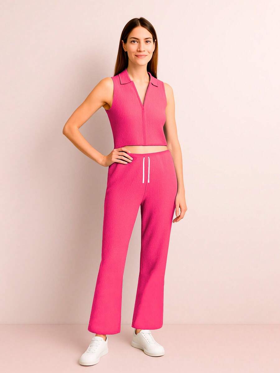Women Two-Piece Outfits - Hot Pink - View 1