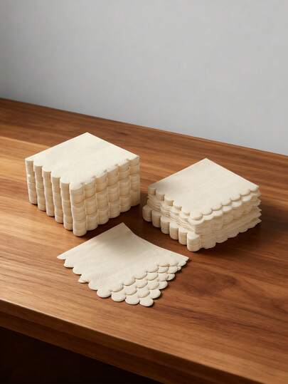 25/50/100pcs 5 X 5 Inches Cocktail Napkin 2-Ply Scalloped Edged Dessert Napkins Folded Disposable Napkins For Dinner Wedding Birthday Party Bridal Anniversary Reception Event