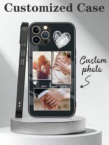 4pcs Custom Heart Decor Photo Frame, Personalized Phone Case Protective Cover Compatible With Apple 11 12 13 14 15 16 Pro Max, Galaxy A13 A33 A34 A35 A14 A15 A55 A56 S22 S23 S24 S25 Ultra, Customized With Various Life, Family, Holiday Photos,International Version, Not The Domestic Version - Black - View 1