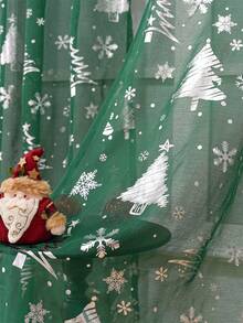 1 szt. Twój świąteczny blask zaczyna się tutaj. Zasłona świąteczna z zielono-srebrnym wzorem w kształcie choinki, idealna do salonu i sypialni. - Zielony - Zobacz 2