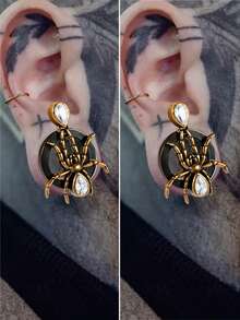 1PAIR Retro Copper Spide Whith Rhinestone Ear Tunnels&Plugs Expander Weight Ear Gauges Stretchers Earring Black Surgical Steel Pulley Saddle Body Jewelry Unisex Punk&Vintage In Daily Life - 1 Pair Of Spider Pulley Ear Expansion - View 2