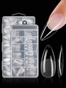 120/240/600 piezas Puntas de uñas almendradas cortas Puntas de uñas de gel transparente suave y mate a media cobertura Puntas de uñas acrílicas prefijadas para extensión de uñas, manicura y uñas postizas en casa