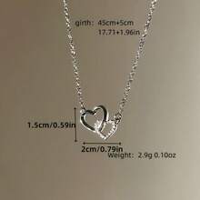 Hypoallergenic Delicate Shiny Silvery Double - Heart Rhinestone Necklace, Daily Matching Party Jewelry For Autumn & Winter, Valentine's Day Gift For Girlfriend, Claim My Daily Gift, Local Warehouse, - Slivery - View 4