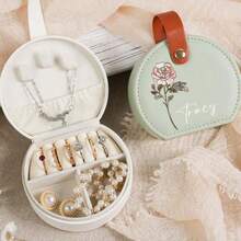 Hộp đựng trang sức mini tùy chỉnh trang trí hoa sinh nhật và tên, hộp đựng trang sức du lịch bằng da cá nhân hóa, thích hợp làm quà tặng cho phù dâu, đám cưới, sinh nhật, quà tặng ngày lễ. - Nhiều màu - Xem 4