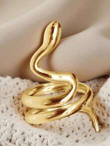 1pc Snake-Shaped Open Ring, Fashionable Stainless Steel Ring, European And American New - Yellow Gold - View 5