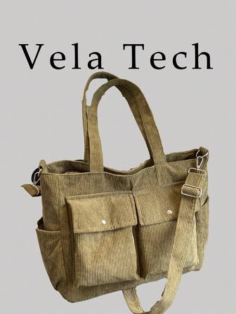 2025 New Women's Handbag, Large Capacity Commuter Shoulder Bag, Niche Design, Casual & Versatile, Minimalist Fashion, Corduroy Texture, Long Shoulder Strap, Zipper Closure, Spacious, Tote Bag, Literary Casual Style