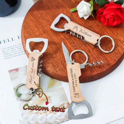 Abridor de botellas de llavero personalizado con logotipo de texto personalizado - Adecuado para cumpleaños, aniversario, boda, regalos de inauguración de la casa, abridor de botellas de vino personalizado, regalo para él, multifuncional, duradero, exquisito, elegante, colorido, moderno, personalizado, único, regalos ideales para él, regalos ideales para ella, novio, amigos, salón de té, hogar, jardín, oficina, para aniversarios, para el Día de San Valentín, para el Día de la Madre, para cumpleaños, para el Día del Padre, para graduación, para inauguración de la casa, barras y elaboración de vino, grabados creativos, amor eterno