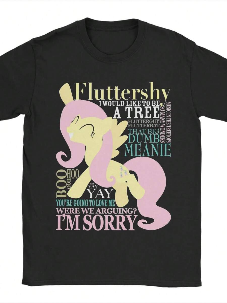 The Many Words Of Fluttershy MLP T-Shirts Men  Cotton Tees Round Collar Short Sleeve T Shirt Summer Tops - Đen 3 - Xem 1