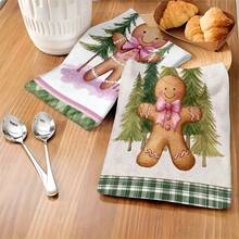 1set/2pcs/100pcs Gingerbread And Christmas Tree Printed Pattern Kitchen Towels And Dishcloths Are Suitable For Interior Decoration In Restaurants, Kitchens, Bathrooms, Party Decoration, And Festival Gifts. They Can Be Given As Presents