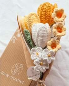 Ramo de flores de ganchillo hecho a mano, tulipanes de ganchillo amarillos, ramo de flores de ganchillo, manta de ramo de flores de ganchillo, ramo de flores de graduación, regalos para profesores - 1 - Ver 1