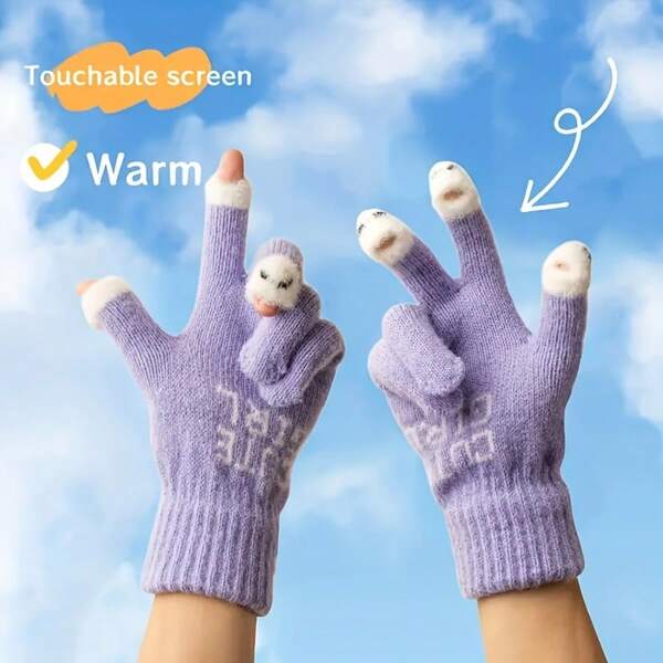 Women's Cute Cartoon Touchscreen Winter Gloves - Elastic Full-Finger Design, Thermal Cold Weather Gloves With Fleece Lining For Outdoor Activities, Daily Use & Holiday Season (Hand Wash Only), Cold Weather Gear