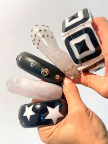 1pc Punk Style Black & White Contrast Resin Bracelet, Multi-Element Rivet Design With Star Decor, Asymmetric Round Jewelry Fashion Gift For Women, Suitable For Daily Wear - Multicolor - View 8