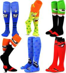 TeeHee Crazy Fun - Calcetines altos hasta la rodilla para mujer, paquete múltiple, Hasta la rodilla, 3 - Hasta la rodilla 6pair_monstruos - Ver 13