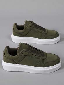 46 White Thick Sole Men's Casual Sneakers, Lightweight Soft Bottom Breathable Sports Shoes - Green - View 5