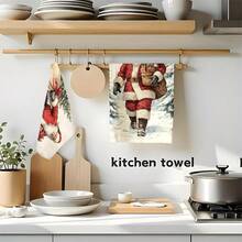 2pcs/100pcs Santa Claus With Gifts Pattern Kitchen Towels And Dishcloths, Suitable For Interior Decoration In Restaurants, Kitchens And Bathrooms, Party Decoration, Festival Gifts, As A Gift