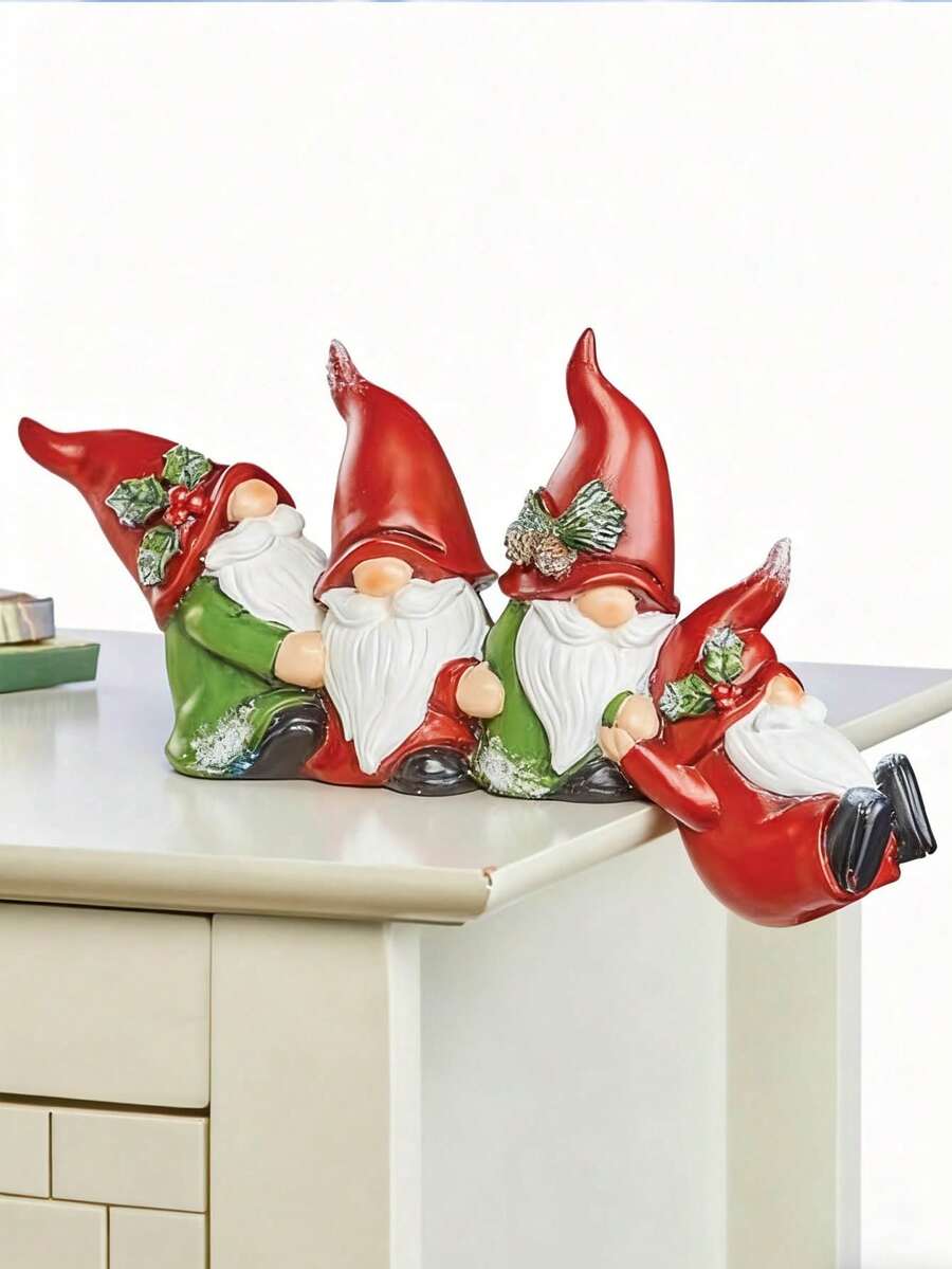 1 pezzo Statuina in resina di Babbo Natale con 4 decorazioni di gnomi, ornamento per feste natalizie, miglior regalo per compleanni, scultura per decorazione d'ufficio, decorazioni per laurea, decorazione da camera da letto, regali di compleanno, decorazione per la stanza, regali per insegnanti, regalo per la festa della mamma
