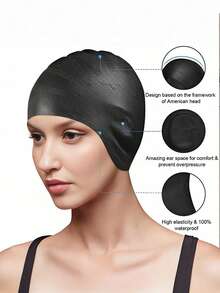 男女通用防水泳帽 - 高弹力护耳长发帽 - 大号硅胶潜水帽，男女通用泳帽，专业工厂直销，硅胶成人女士泳帽，防水防雾长发适用