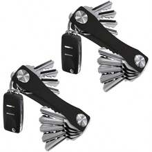 BAYLOVE Organizador de Llaves Compacto 2 Piezas Llaveros para Hombre y Mujer Práctico Bolsillo Organizador Llavero Ligero Titular de Clave Tamaño de Bolsillo Plegable Hasta 16 Llaves - 2PiezasNegro - Ver 1