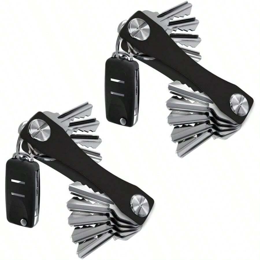 BAYLOVE Organizador de Llaves Compacto 2 Piezas Llaveros para Hombre y Mujer Práctico Bolsillo Organizador Llavero Ligero Titular de Clave Tamaño de Bolsillo Plegable Hasta 16 Llaves - 2PiezasNegro - Ver 1