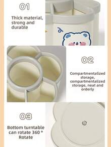 1pc Rotating Pen Holder Organizer, High Capacity, Compartments, Suitable For Student, Children Desk, Creative Pen Rack, Minimalist Design (Random Sticker Pattern)