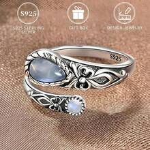S925 Sterling Silver Moonstone Women's Ring Low Allergy Spoon Ring Victorian Vintage Style Adjustable Butterfly Thumb Jewelry Daily Party Holiday For Loved Ones Box - Bạc - Xem 1