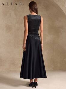 Aliao 春夏高端拼接A字无袖长裙，复古宫廷风，适合婚礼、派对、约会、度假等场合，吸睛百搭，日常穿着亦可，黑白两色可选 - 黑色 - 查看 9