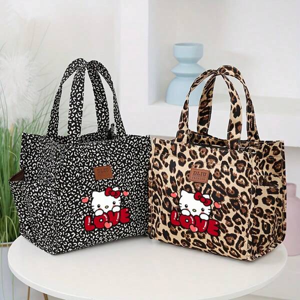 Sanrio Hello Kitty Insulated Lunch Bag - Stylish Black & White Design, Polyester, Perfect For School & Outdoor Adventures, Ideal Gift, School Lunch Bag | Stylish Insulated Bag | Zipper Closure, Lunch Bag Non-Food Contact, Back To School Lunch Box For Traveling For Women Portable Waterproof Bag Lunchbox