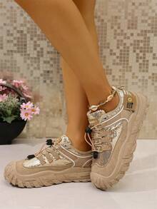 Women's Casual Sports Shoes, New Versatile Patchwork Platform Outdoor Hiking Shoes, Suitable For Everyday Wear, Camping, Trekking, Timeless Style, Comfortable, Leading Fashion