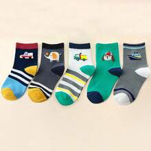 5 Pairs Cute Cartoon Car Pattern Breathable Odor-Resistant Children's Socks, Suitable For Spring, Summer, And Autumn - Multicolor - View 11