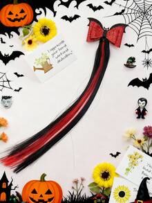 Extensiones de clip para el cabello con lazo de murciélago negro y rojo de Halloween, accesorios de cabello falso degradado de negro a rojo a negro, clips para el cabello brillantes y con brillo para Halloween, diademas góticas y dulces de Lolita de Halloween para niñas