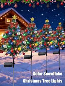 4/2/1 paquets Arbre de Noël solaire lumineux extérieur Arbre de Noël pré-éclairé 2 modes clignotants Arbres de Noël solaires avec lumières LED pour vacances, porche, jardin, patio, cimetière, allée