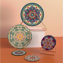 1PCS Mandala Coaster, Beverage Heat Absorption Technology Rubber + Coffee Cloth Coaster, Multi-Purpose Heat-Resistant Kitchen Table Mat, Tripod Mat, Multi-Function Non-Slip Heat-Resistant Pot Holder, Kitchen Insulation Mat, Kitchen Utility Tool, Round Tripod Mat, Non-Slip, Suitable For Picnics, Camping, Dinners, Parties - 隨機 - 查看 6