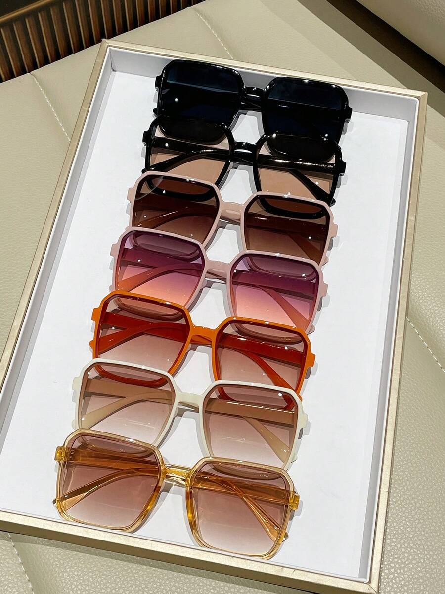 7pcs Casual PC (Polycarbonate) Square Frame Eyeglasses Set, Y2K Style, UV Protection, Suitable For Beach, Travel, Party, Daily Wear - Multicolor - View 1