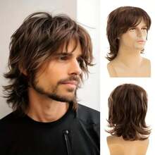 男士时尚卷发马鲛鱼假发 - 高品质合成纤维假发，设计独特，质地逼真，适合万圣节、圣诞派对、角色扮演和节日庆祝活动（父亲节、感恩节）