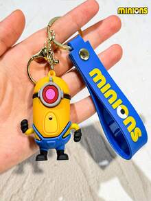 Minions 1pc Minions Cute Cartoon Design PVC Material Minions Doll Shape Round Pendant Multifunctional Keychain Suitable For Bag Decoration Key Pendant Creative Gift Birthday Party Giveaway