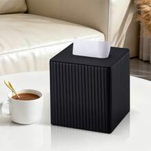 PU Leather Tissue Box Cover With Magnetic Lid, Modern Square Tissue Box Holder, Decorative Storage Box For Bathroom Countertop, Bedside Table, Bedroom, Office Desk (Milk Tea Color) - Multicolor - View 2