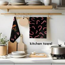 2 pièces/100 pièces Serviettes de cuisine et gants de vaisselle avec motif de rennes de Noël et de cannes en bonbon, convenant à la décoration intérieure des restaurants, cuisines et salles de bain, à la décoration de fête, aux cadeaux de fête, en tant que cadeau