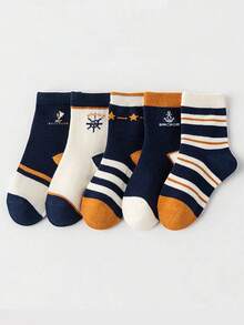 5 Pairs Of Children's Socks, Boys' Socks, Spring, Autumn And Winter Mid-Calf Socks, Baby Boys And Girls Student Sports Socks