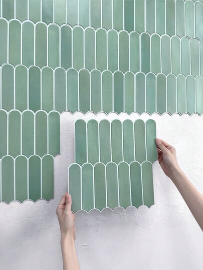 1/10/20 PIEZAS Paneles de pared autoadhesivos de PVC con escamas de pez verde mate - Pegatinas decorativas de pared - Pegatinas de pared autoadhesivas, resistentes al agua y a altas temperaturas, para cocina, baño, dormitorio, sala de estar, chimenea, etc., decoración de pared moderna, decoración del hogar