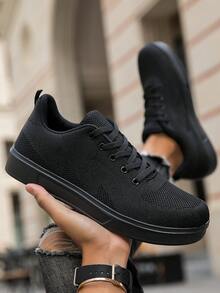 Men's Mesh Lace-Up Casual Sneakers, Solid Color, Versatile, Lightweight, Breathable, Suitable For All Seasons, Fashionable Sports Shoes