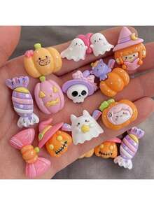 Halloween Cartoon Resin Decorations, Mixed Colors DIY Handmade Decor, Suitable For Phone Cases, Hair Clips, Jewelry Making - Scary Pumpkins, Ghosts Etc. - Random Mix
