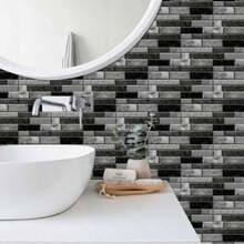 12pcs Classic Black/White/Gray Tile Wall Stickers, Suitable For Living Room And Bedroom Home Decor, Bathroom Wall Decor, Waterproof Self-Adhesive Tile Stickers, Vinyl Wallpaper, Kitchen Oil-Proof Tile Stickers - Multicolor - View 9
