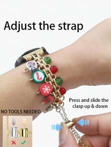1pc Christmas Element Watch Band, Fits 20mm/22mm Watch Faces For Samsung Galaxy Watch, Garmin, Amazfit Etc., Adjustable Length Christmas Watch Decoration Fashion Accessory (Band Only)