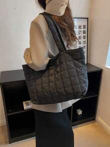 1pc Lightweight, Business Casual Ultra-Lightweight High-Capacity Quilted Tote Bag For Teen Girls Women College Students, Solid Color, Soft Underarm Shoulder Bag, Handbag For Daily Office Party, Casual Style Bag, School Supplies, School Tote Bag, Tote Bags For School, College Essentials