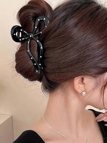 1个女士亚克力仿珍珠蝴蝶结发爪夹，大号，时尚优雅马尾辫发圈，适合日常、海滩、旅行、派对等场合，时尚甜美发饰（注：由于拍摄光线原因，产品图片可能与实物存在一定色差，请以实物为准。对色差要求较高的买家请慎重考虑。）沙滩发夹，夏季度假发夹，假日发夹 - 彩色 - 查看 4
