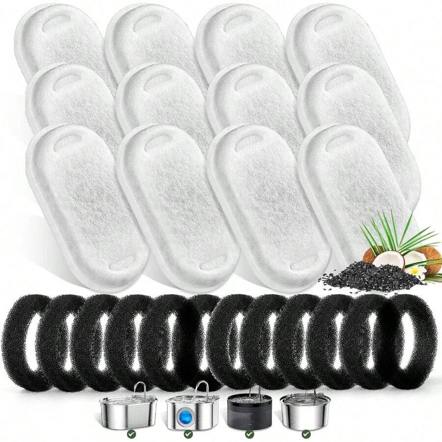 Fountain Filters Stainless Steel 67oz2L Adjustable Flow Pet Fountain, 12 Pack Pet Filters with 12 Sponges - inicial - Ver 1