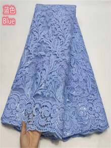 白色 5 码/1 码法国亮片薄纱蕾丝面料 2026 皇家蓝色热销尼日利亚网眼蕾丝面料非洲蕾丝面料适用于婚礼派对